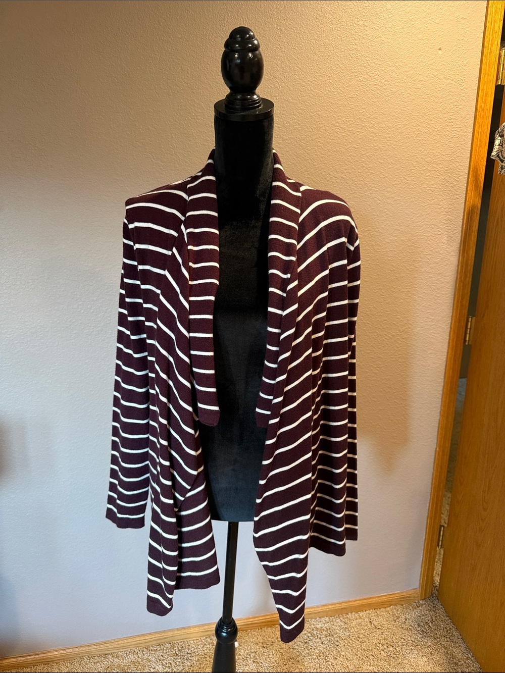 Staccato Burgundy and White Striped Open Cardigan